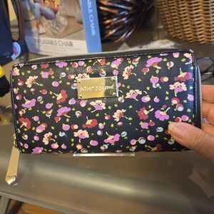 Betsey Johnson Black Floral Zip-Around Wallet
